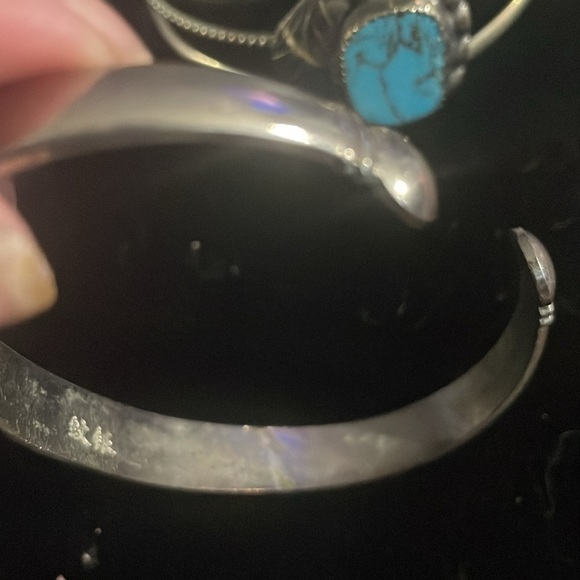 Silver tone and Turquoise Cuff Bracelets set - Picture 7 of 9